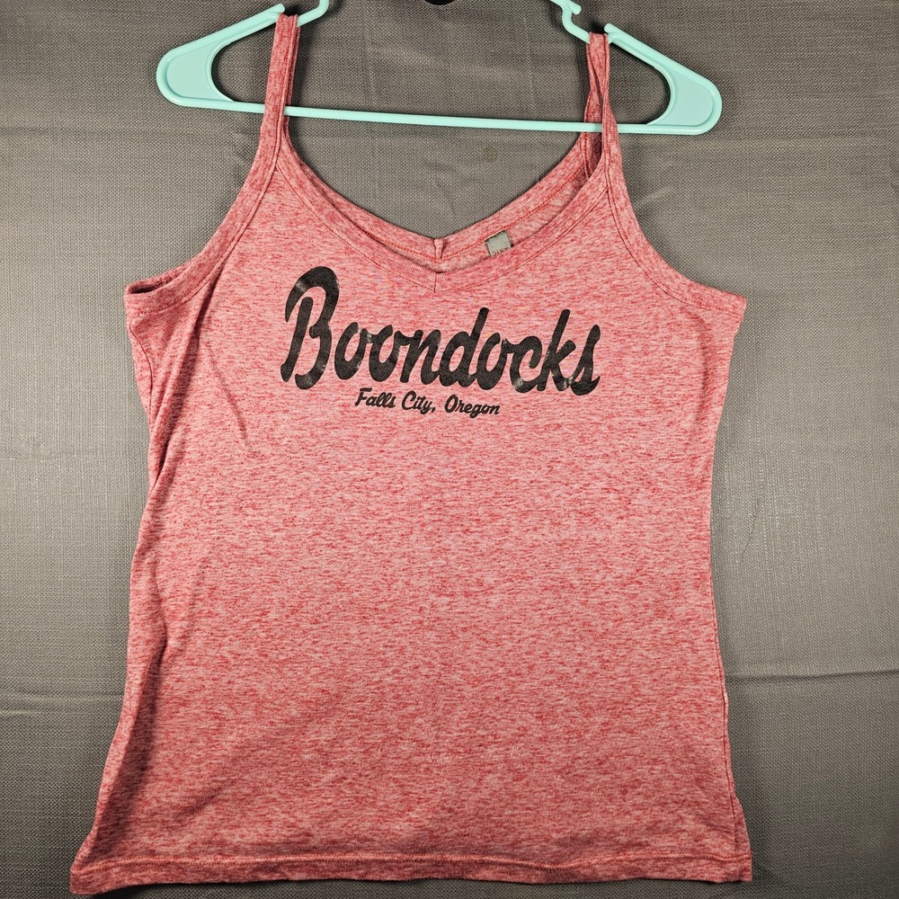 District Boondocks Falls City Oregon Graphic‎ Tank Top Red Heathered V-Neck L